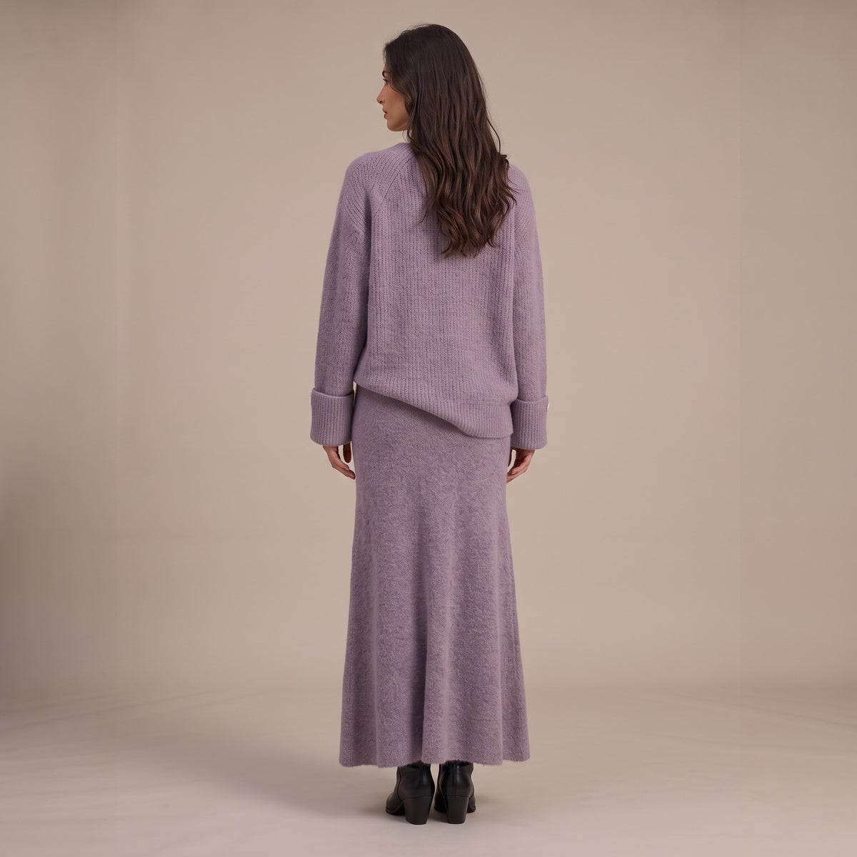 Strick-Zweiteiler Selin, Pullover mit Knopfmanschette und langer Rock