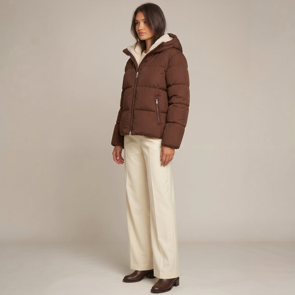 Steppjacke Sena mit Kapuze und Teddyfutter