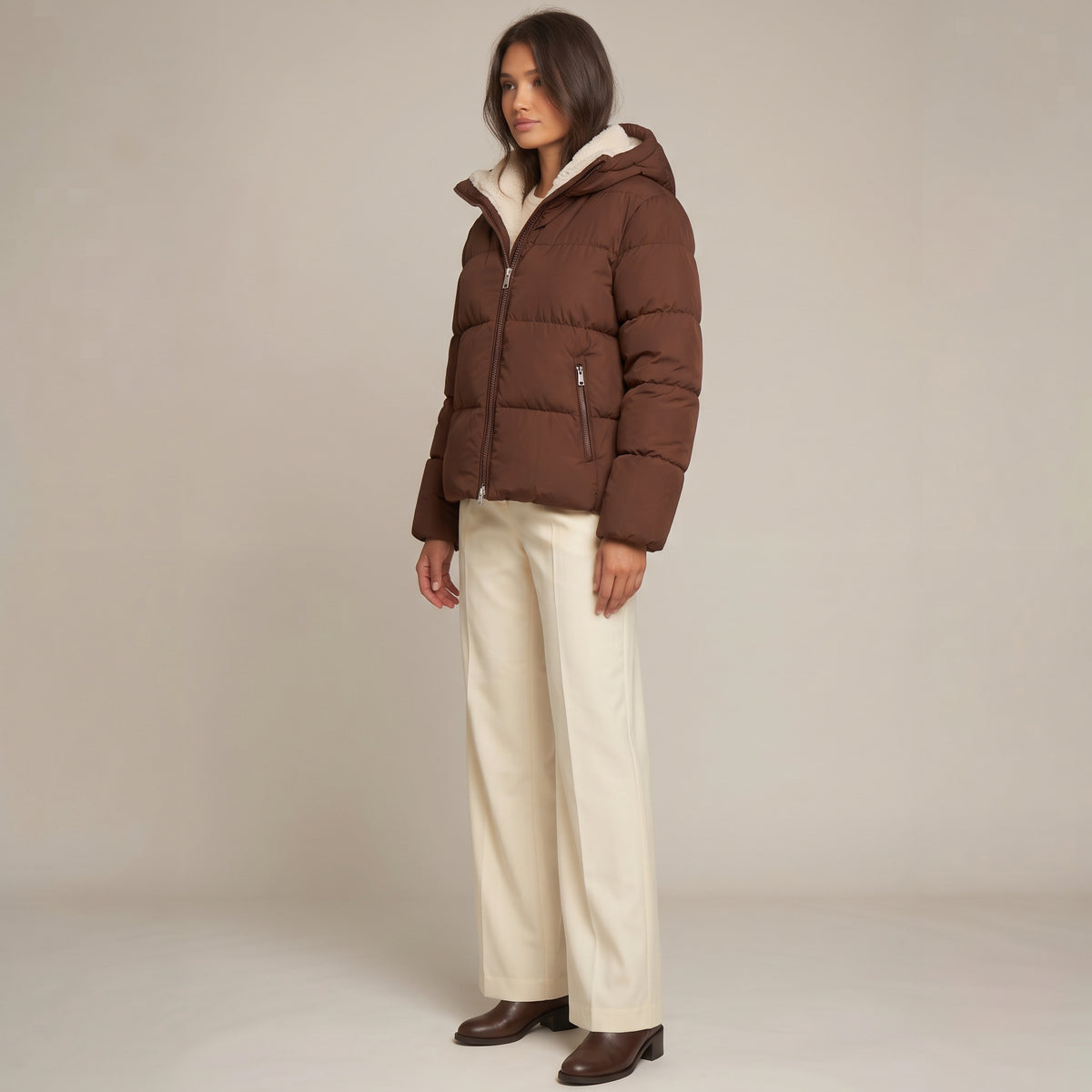 Steppjacke Sena mit Kapuze und Teddyfutter