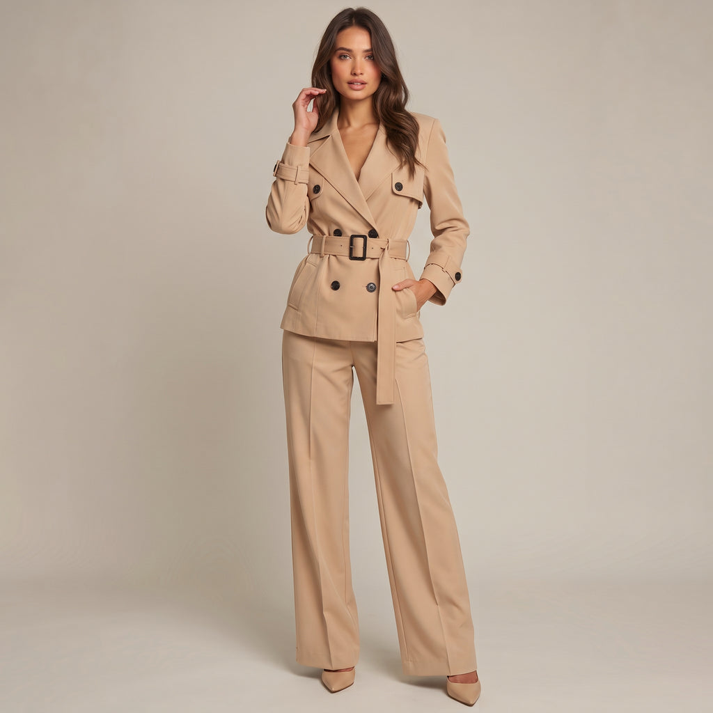 Trenchcoat Nayla in Beige, kurz geschnitten mit Gürtel
