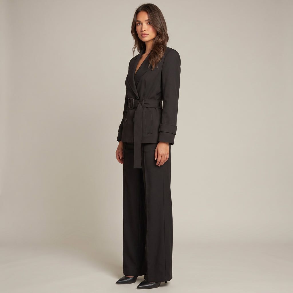 Trenchcoat Nayla in Schwarz, kurz geschnitten mit Gürtel