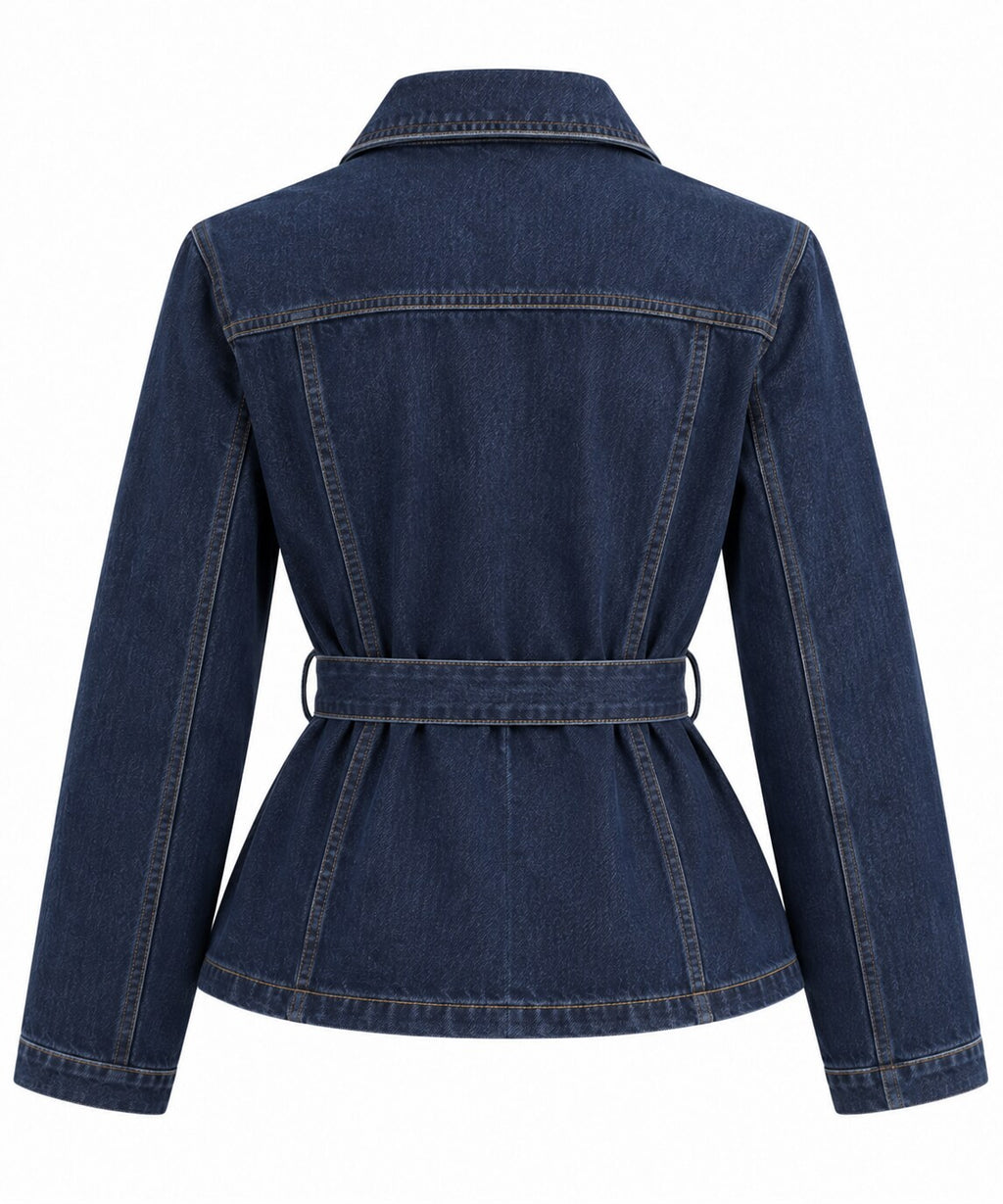 Denim-Jacke Leyla mit Bindegürtel, Rückansicht